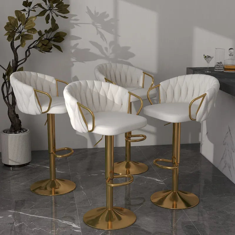 Set of 4 Adjustable Tufted Bar Stools with Backs