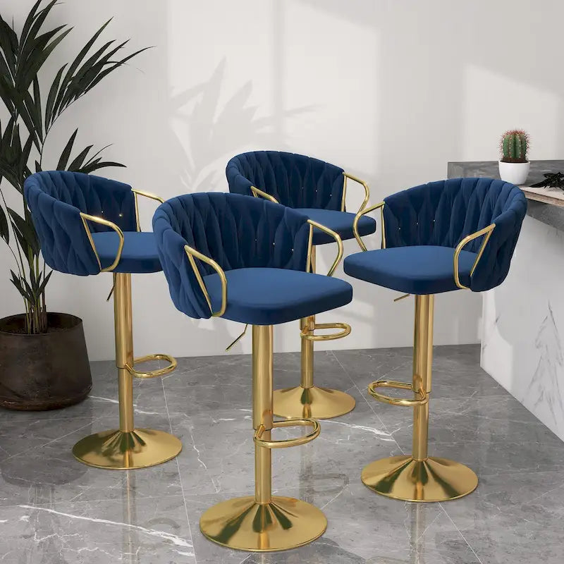 Set of 4 Adjustable Tufted Bar Stools with Backs