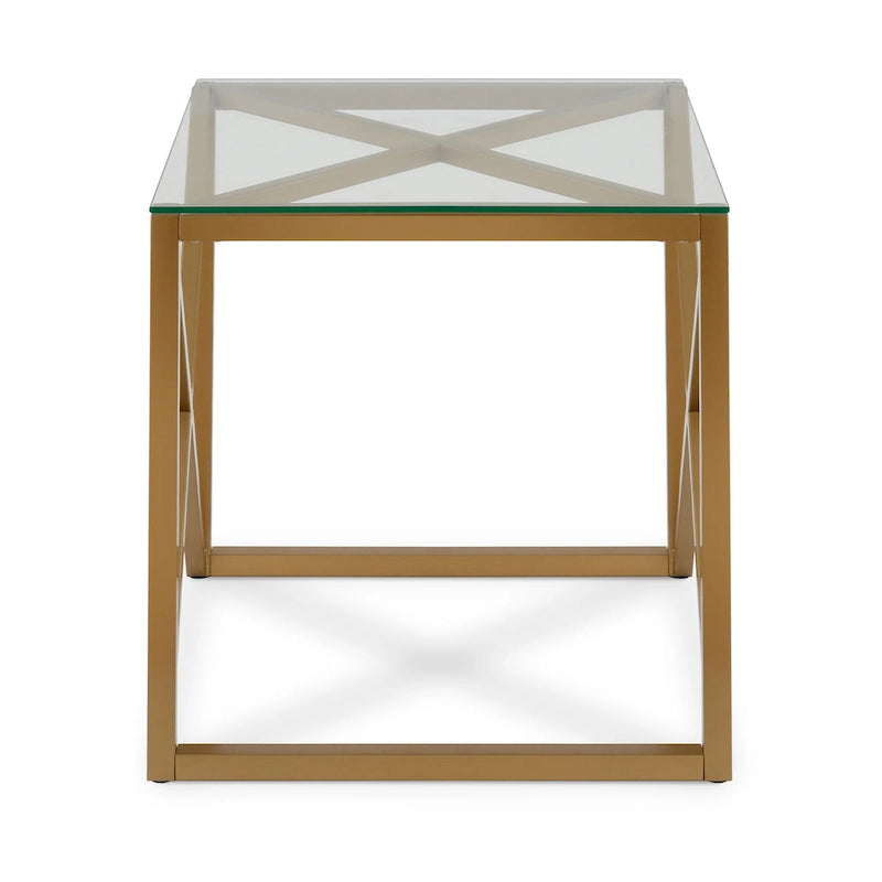 Tavolino Dixon X-Base in metallo e vetro con finitura ottone dorato
