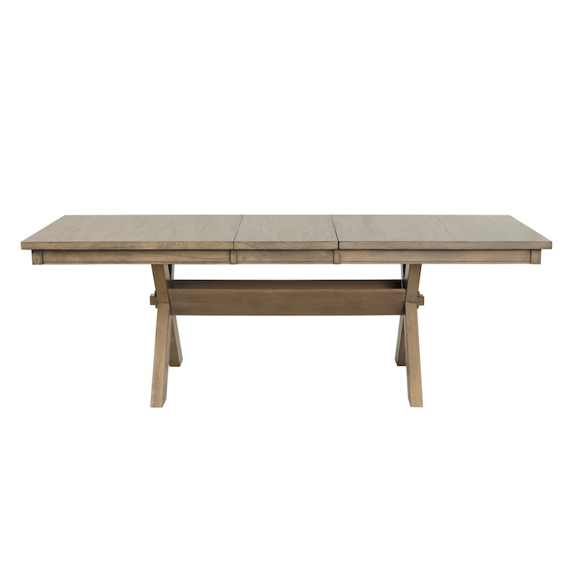 Roundhill Furniture Raven Wood 9-Piece Dining Set, Extendable Trestle Dining Table with 8 Chairs, Glazed Pine Brown