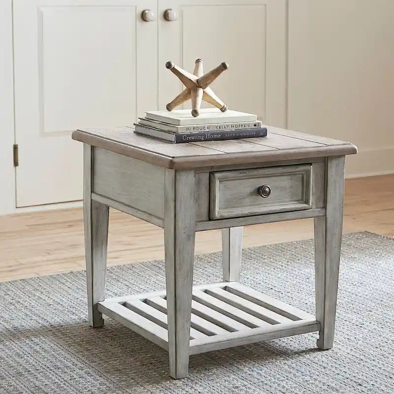 Heartland Antique White Living Room Table Set 3 Piece with Coffee Table, Side Tables