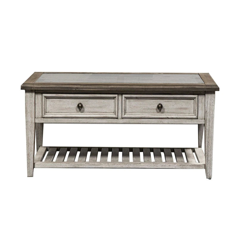 Heartland Antique White Living Room Table Set 3 Piece with Coffee Table, Side Tables