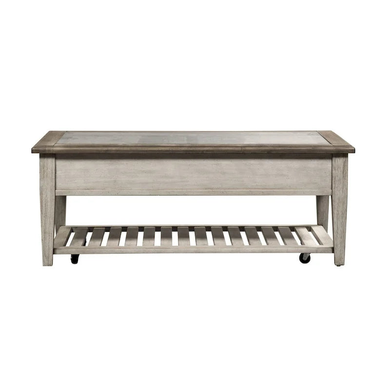 Heartland Antique White Living Room Table Set 3 Piece with Coffee Table, Side Tables