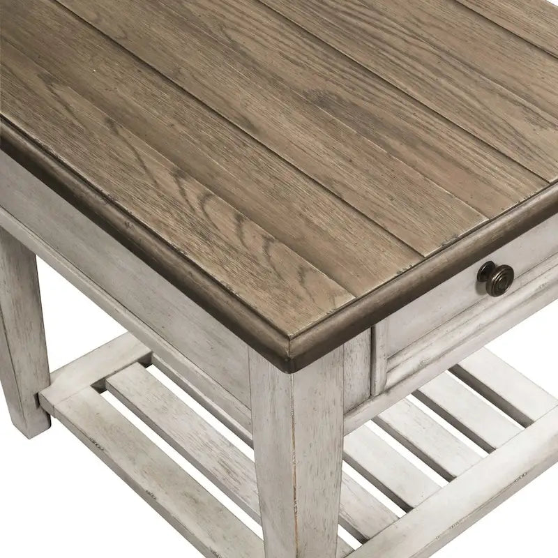 Heartland Antique White Living Room Table Set 3 Piece with Coffee Table, Side Tables