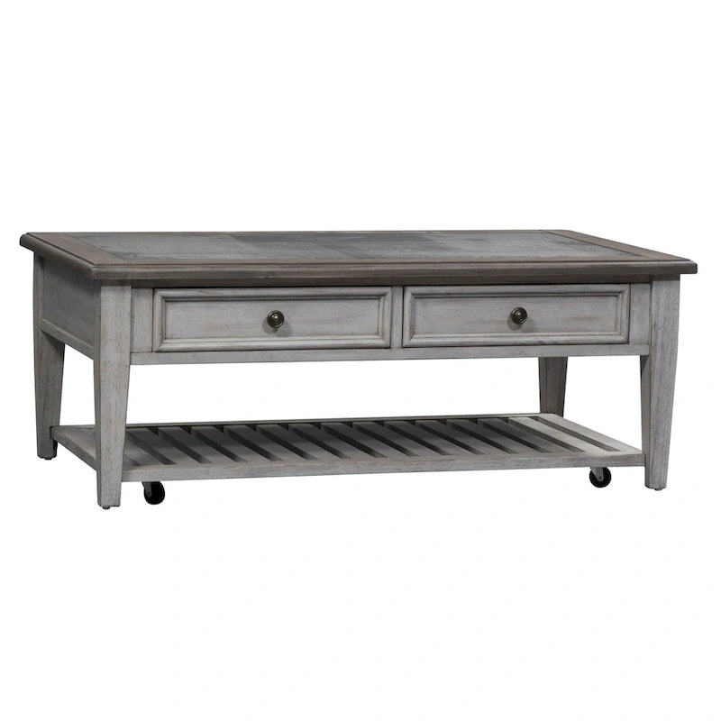 Heartland Antique White Living Room Table Set 3 Piece with Coffee Table, Side Tables