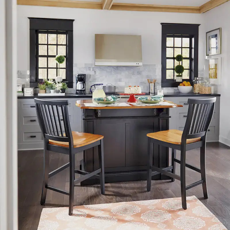 Set da Cucina con Isola e Sgabelli Distressed Oak a 3 Pezzi Homestyles