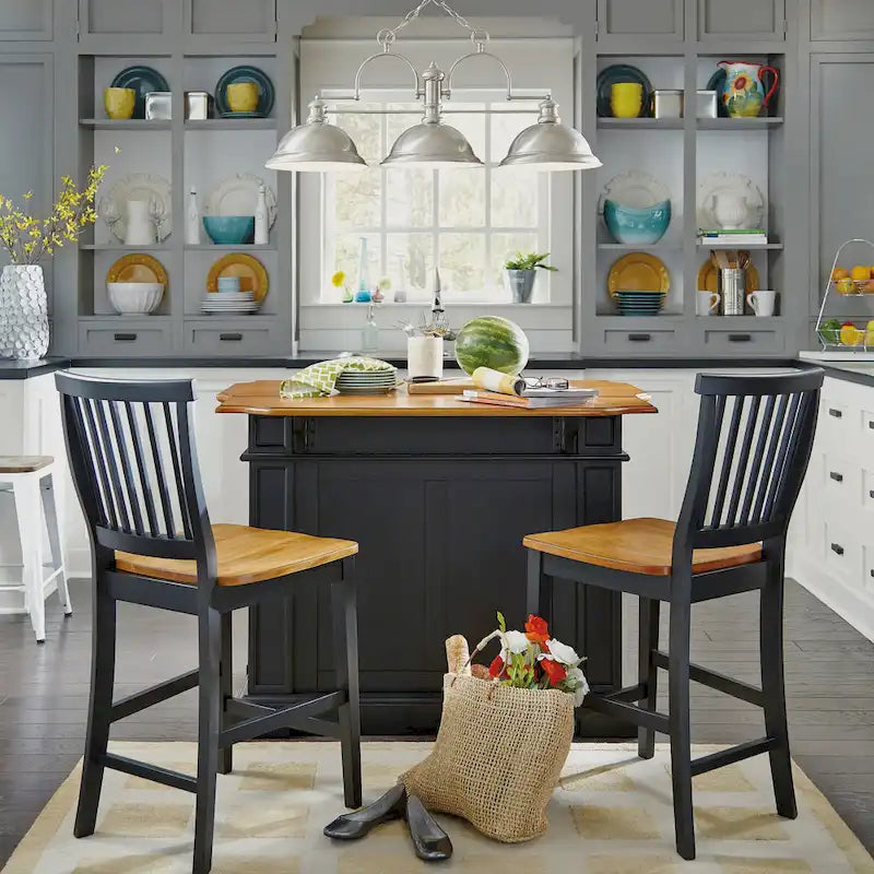 Set da Cucina con Isola e Sgabelli Distressed Oak a 3 Pezzi Homestyles