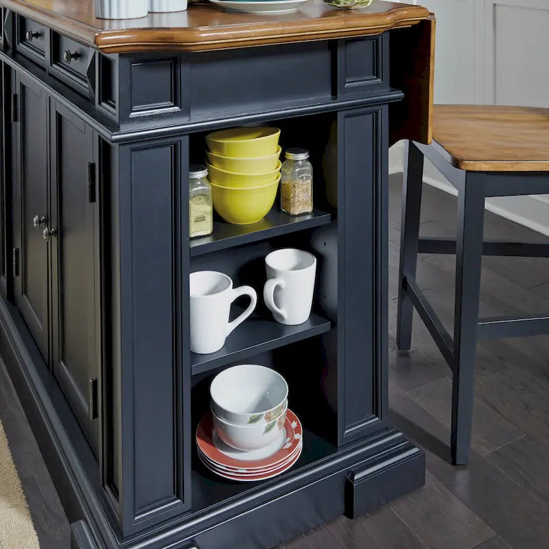 Set da Cucina con Isola e Sgabelli Distressed Oak a 3 Pezzi Homestyles