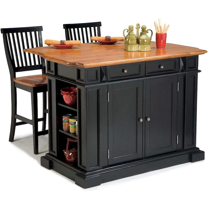 Set da Cucina con Isola e Sgabelli Distressed Oak a 3 Pezzi Homestyles
