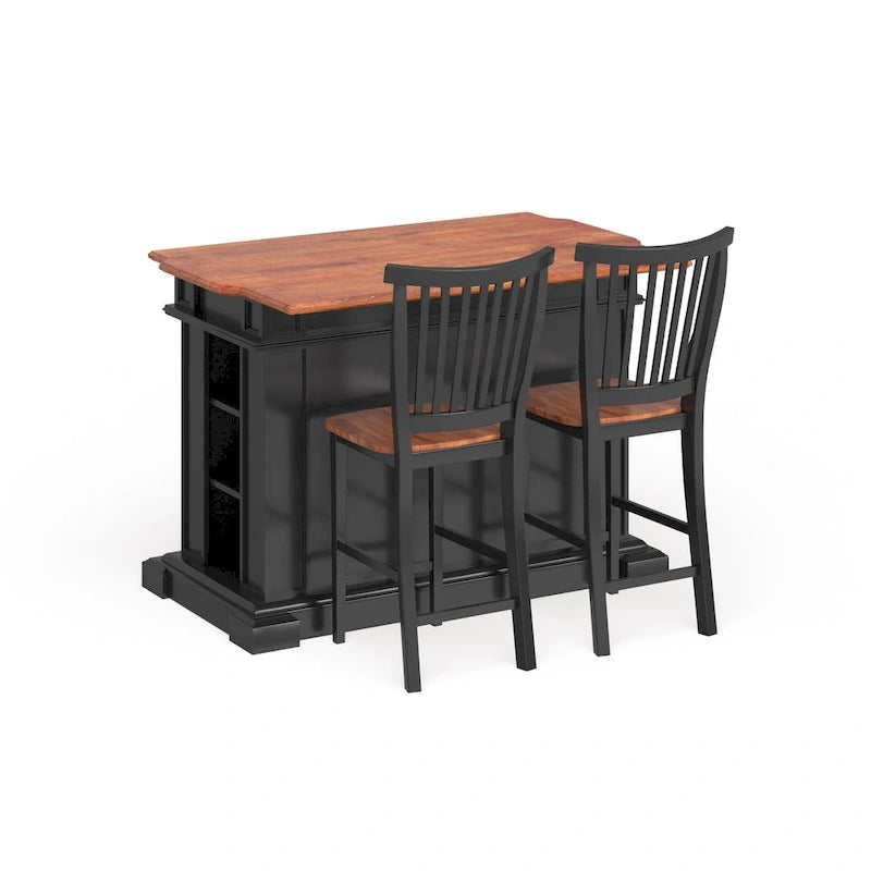 Set da Cucina con Isola e Sgabelli Distressed Oak a 3 Pezzi Homestyles