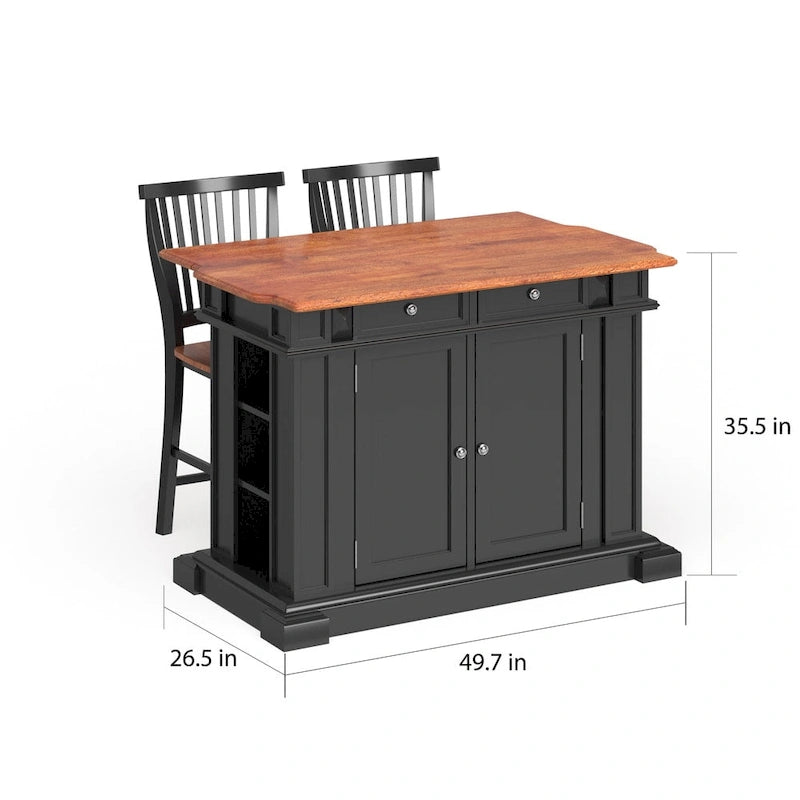Set da Cucina con Isola e Sgabelli Distressed Oak a 3 Pezzi Homestyles