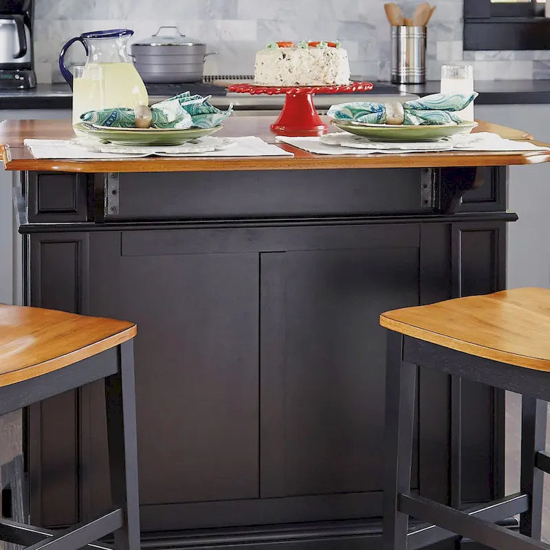 Set da Cucina con Isola e Sgabelli Distressed Oak a 3 Pezzi Homestyles
