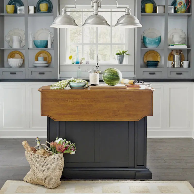 Set da Cucina con Isola e Sgabelli Distressed Oak a 3 Pezzi Homestyles