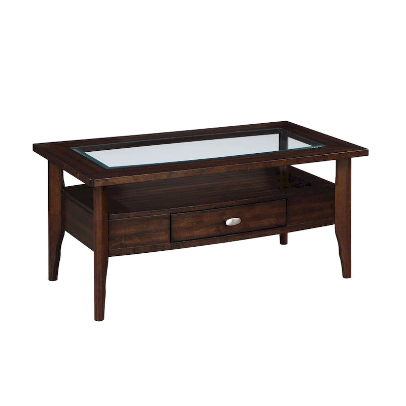 Tavolino da Salotto con Cassetto in Vetro Noce Tradizionale Genoa 44 pollici di Furniture of America
