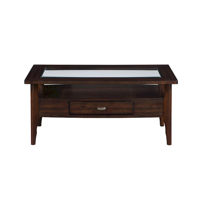 Tavolino da Salotto con Cassetto in Vetro Noce Tradizionale Genoa 44 pollici di Furniture of America