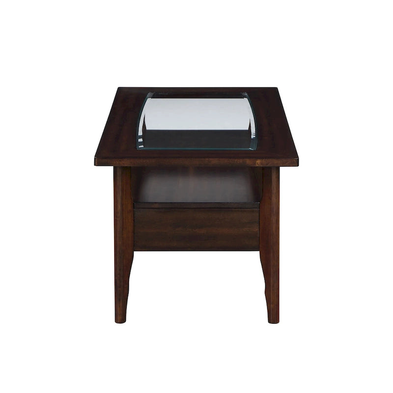 Tavolino da Salotto con Cassetto in Vetro Noce Tradizionale Genoa 44 pollici di Furniture of America