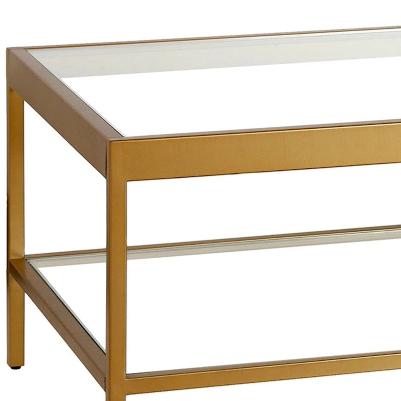 HomeRoots Tavolino da caffè in vetro e acciaio trasparente e dorato con ripiano - 54 X 17 X 24