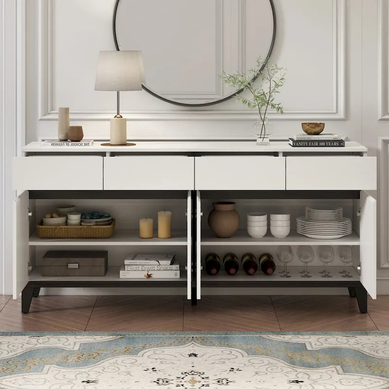 Madia Buffet Cassettiera Tavolo Console Bianco/Nero 4 Ante 4 Cassetti