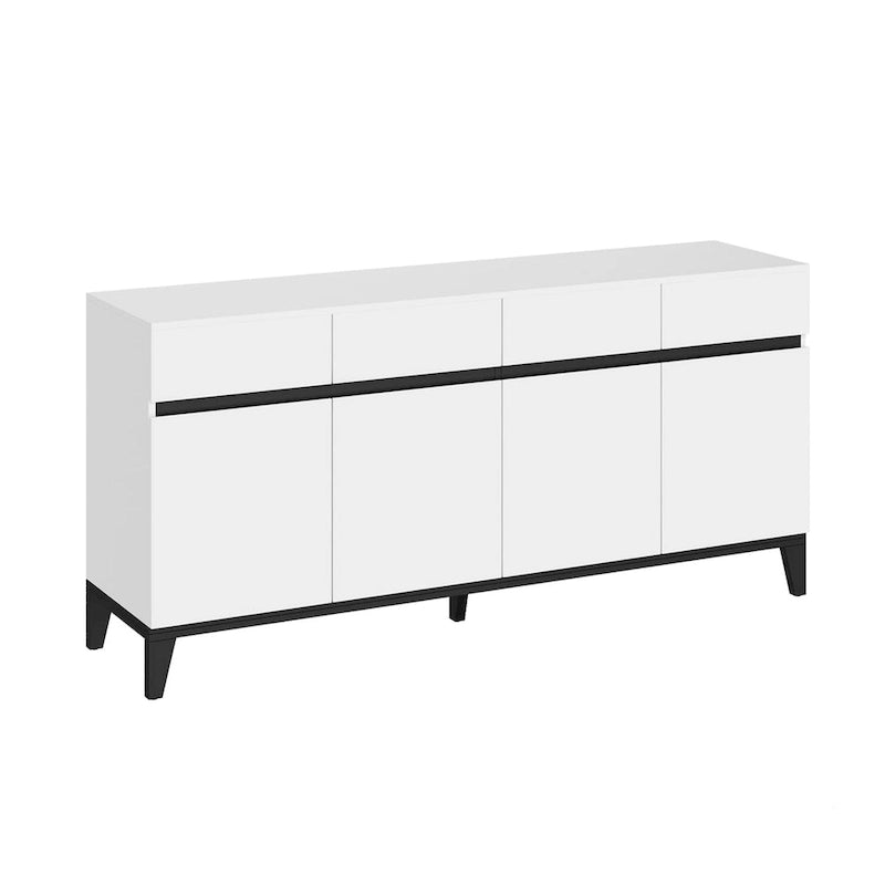 Madia Buffet Cassettiera Tavolo Console Bianco/Nero 4 Ante 4 Cassetti