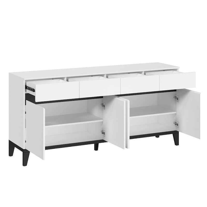Madia Buffet Cassettiera Tavolo Console Bianco/Nero 4 Ante 4 Cassetti