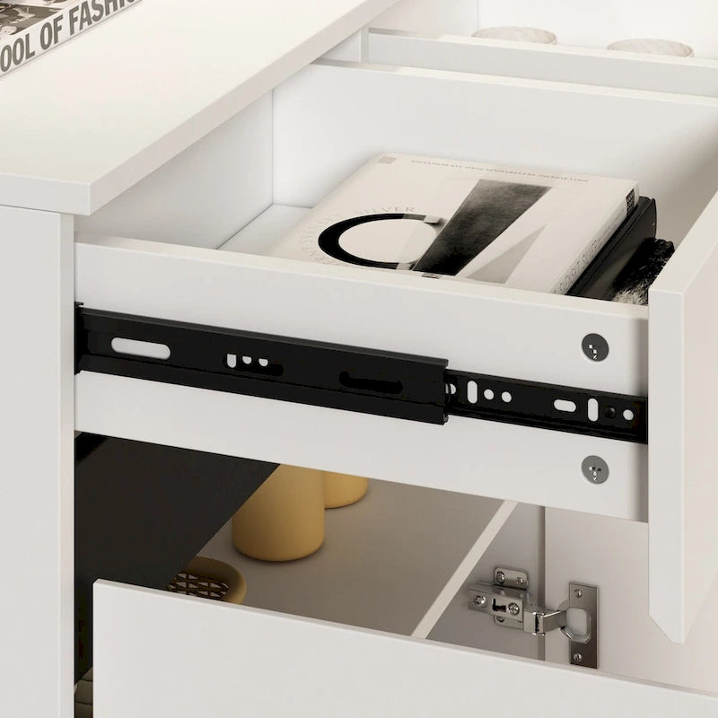 Madia Buffet Cassettiera Tavolo Console Bianco/Nero 4 Ante 4 Cassetti