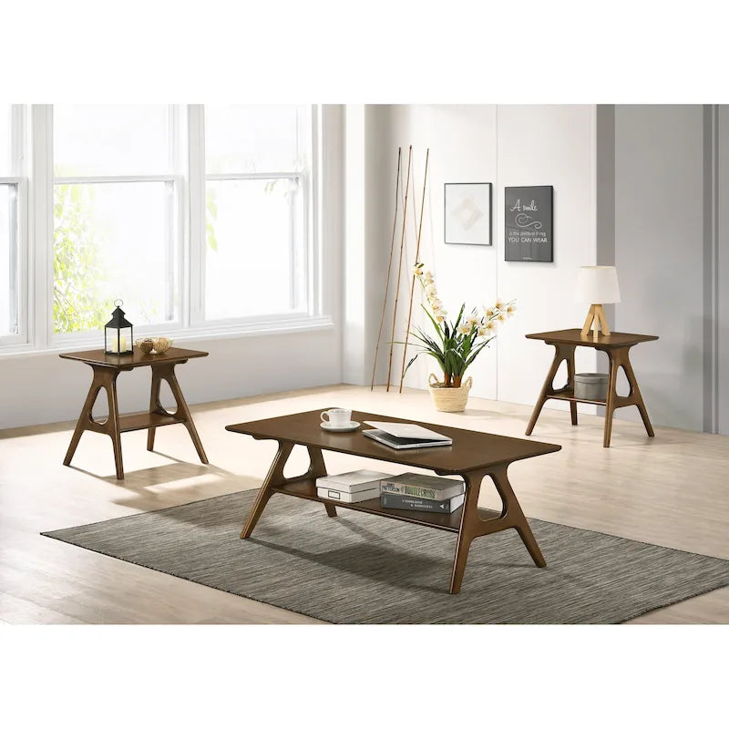 Set da 3 tavolini da caffè in legno Arona di Roundhill Furniture, stile moderno di metà secolo