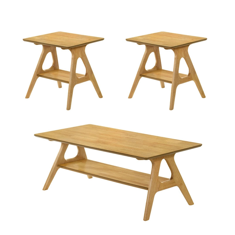 Set da 3 tavolini da caffè in legno Arona di Roundhill Furniture, stile moderno di metà secolo