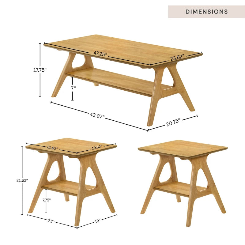 Set da 3 tavolini da caffè in legno Arona di Roundhill Furniture, stile moderno di metà secolo