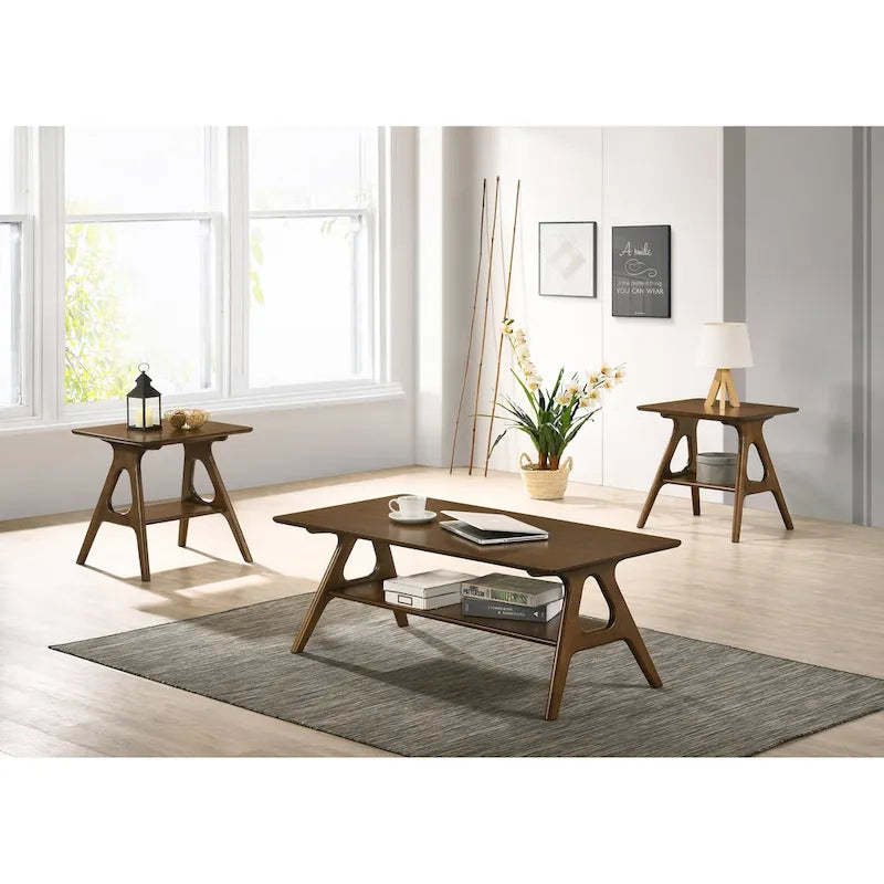 Set da 3 tavolini da caffè in legno Arona di Roundhill Furniture, stile moderno di metà secolo