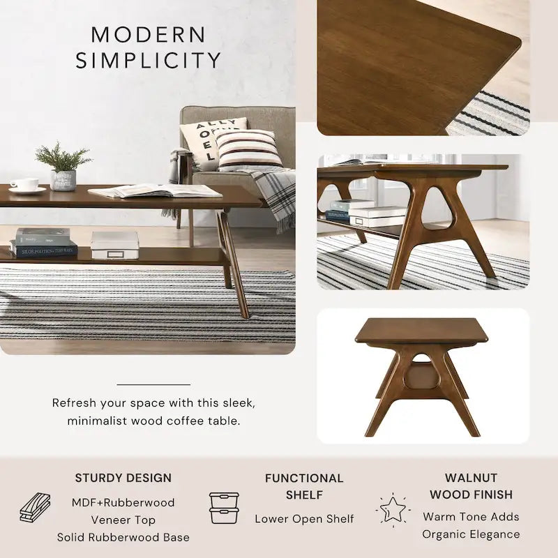 Set da 3 tavolini da caffè in legno Arona di Roundhill Furniture, stile moderno di metà secolo