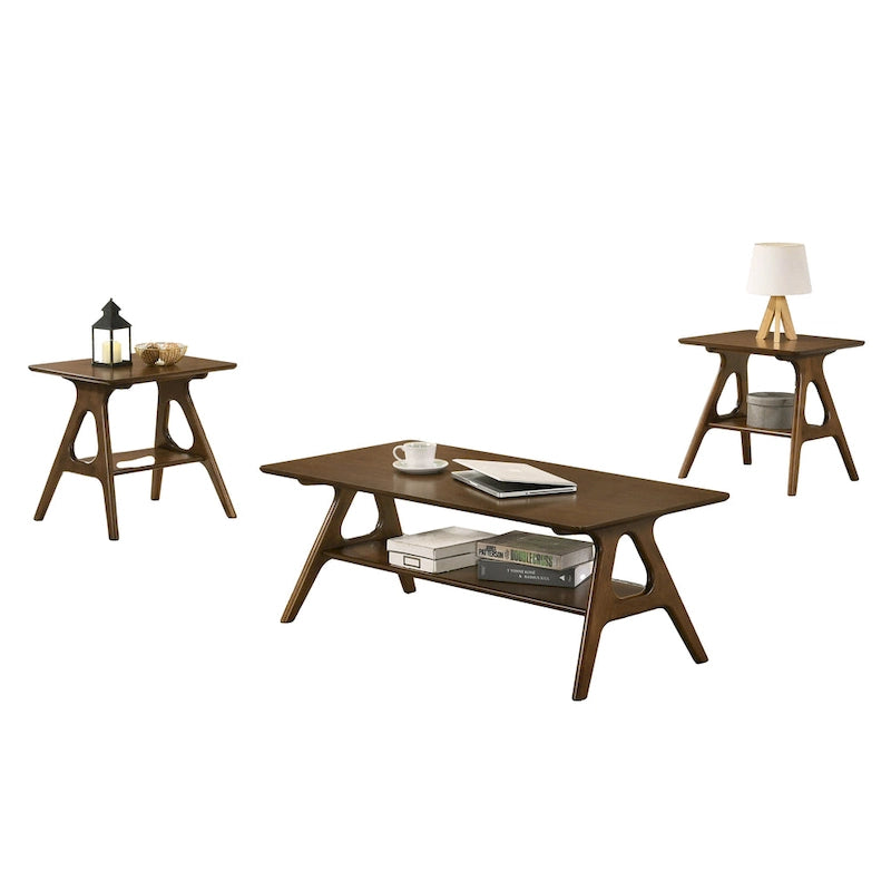 Set da 3 tavolini da caffè in legno Arona di Roundhill Furniture, stile moderno di metà secolo