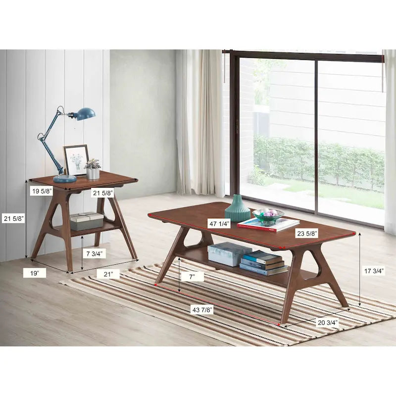 Set da 3 tavolini da caffè in legno Arona di Roundhill Furniture, stile moderno di metà secolo