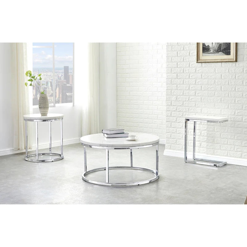 Tavolino rotondo con ripiano in marmo bianco Eden Steve Silver