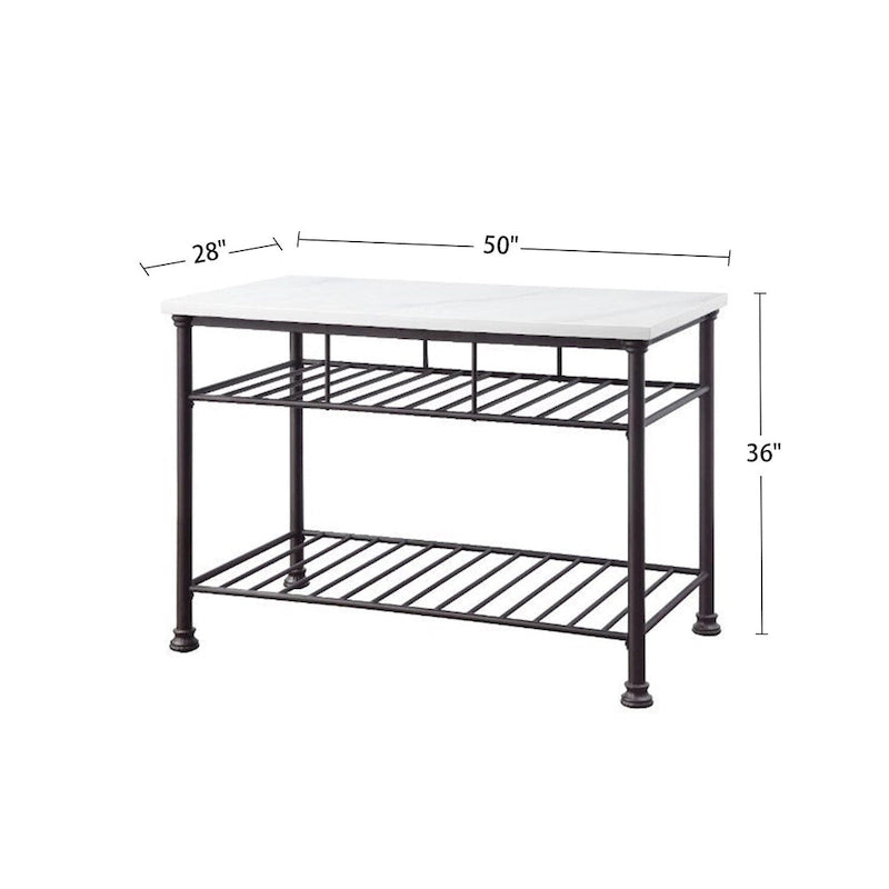Kitchen Island with Marble Top in White and Gray