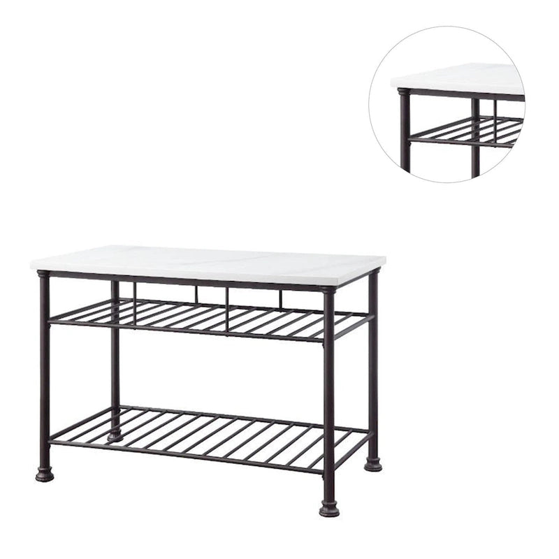 Kitchen Island with Marble Top in White and Gray