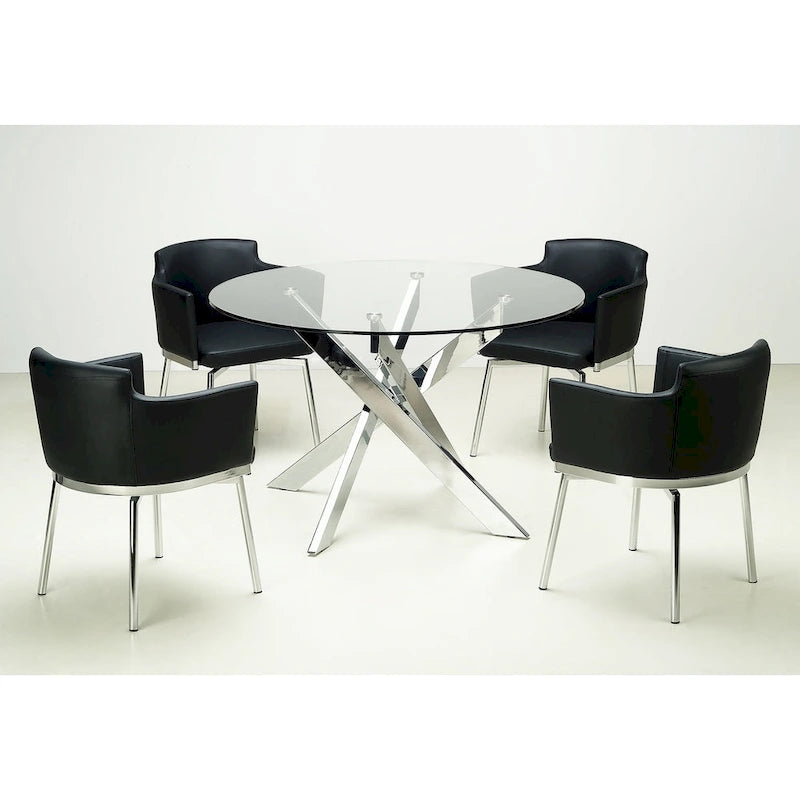 Tavolo da pranzo Somette rotondo con piano in vetro e base cromata - Argento