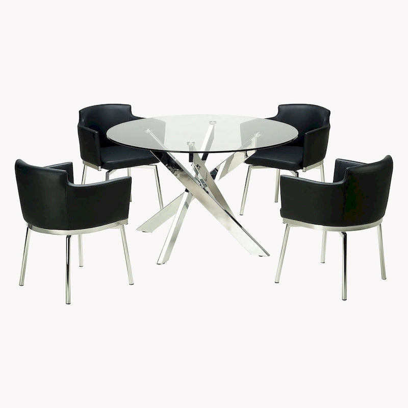 Tavolo da pranzo Somette rotondo con piano in vetro e base cromata - Argento