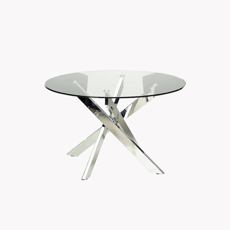 Tavolo da pranzo Somette rotondo con piano in vetro e base cromata - Argento