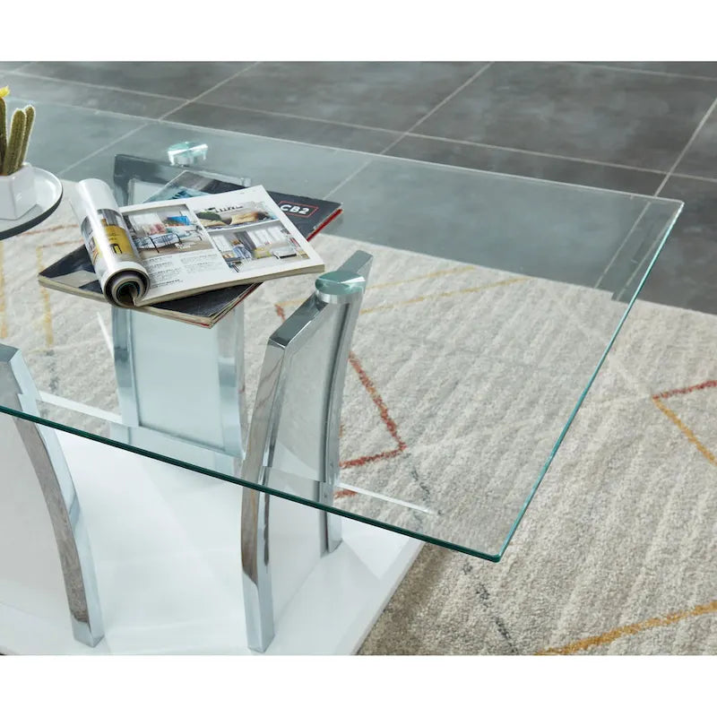 Tavolino da caffè McAvory Modern da 47 pollici con piano in vetro e 1 ripiano di Silver Orchid