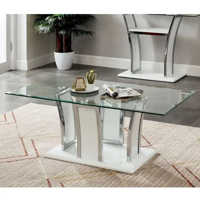Tavolino da caffè McAvory Modern da 47 pollici con piano in vetro e 1 ripiano di Silver Orchid