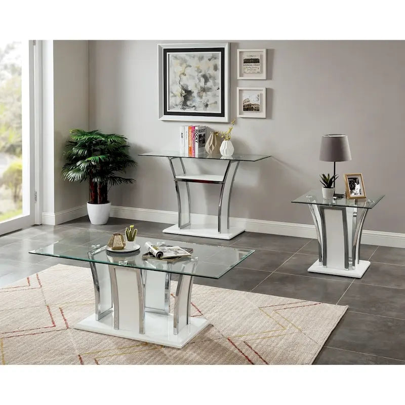 Tavolino da caffè McAvory Modern da 47 pollici con piano in vetro e 1 ripiano di Silver Orchid