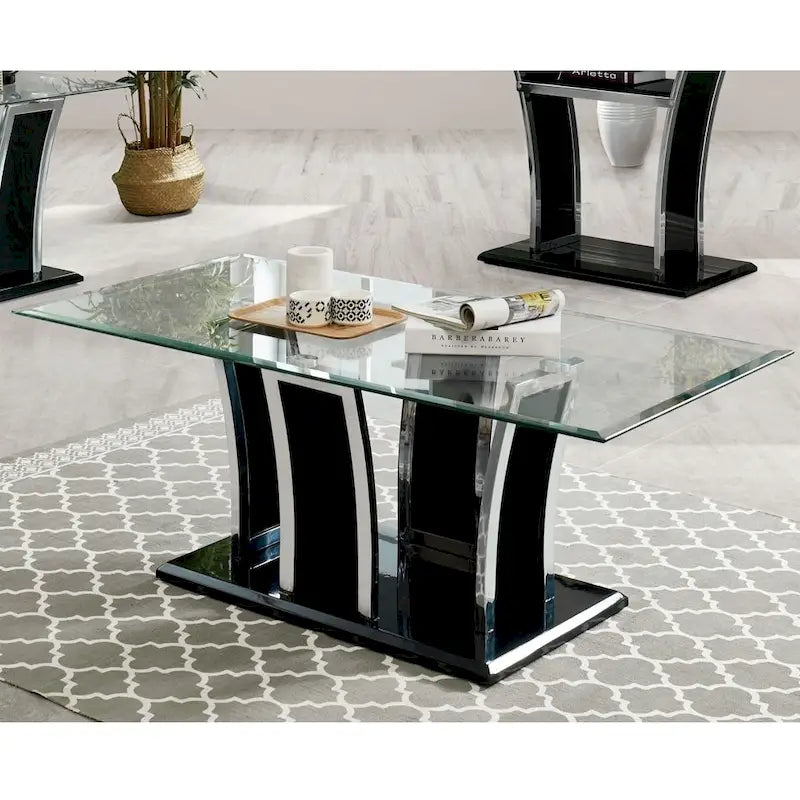 Tavolino da caffè McAvory Modern da 47 pollici con piano in vetro e 1 ripiano di Silver Orchid