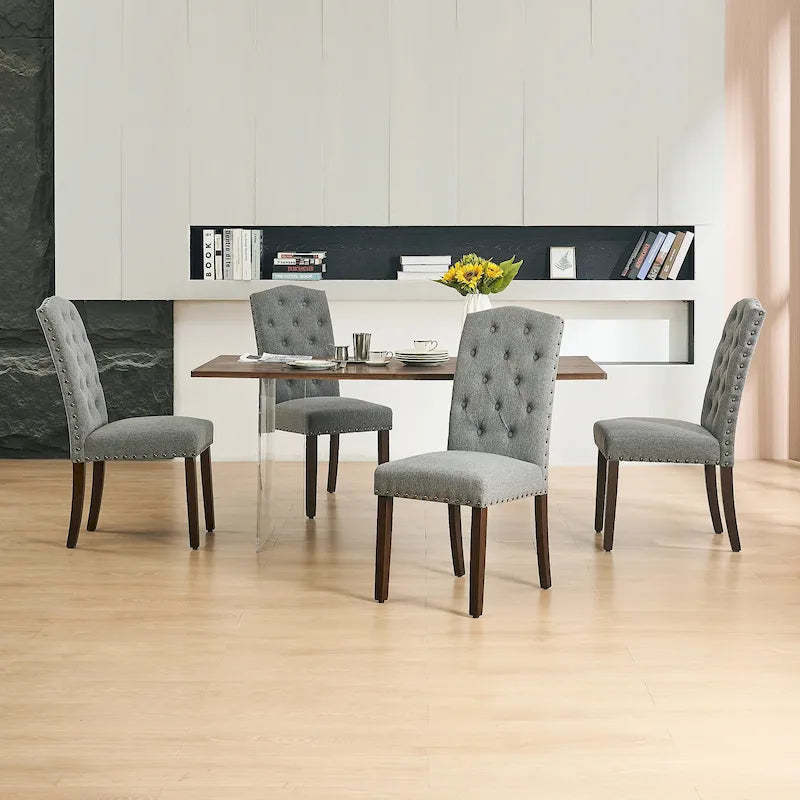Fabric Upholstered Tufted Dining Chairs with Nailhead Trim Set of 4