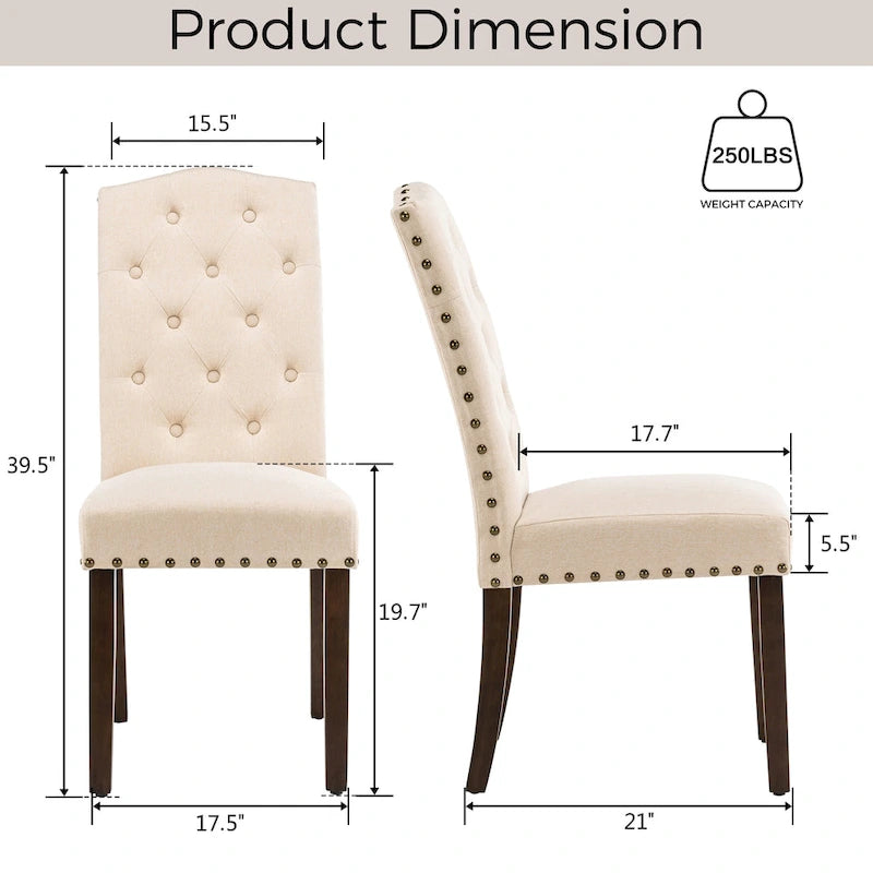Fabric Upholstered Tufted Dining Chairs with Nailhead Trim Set of 4