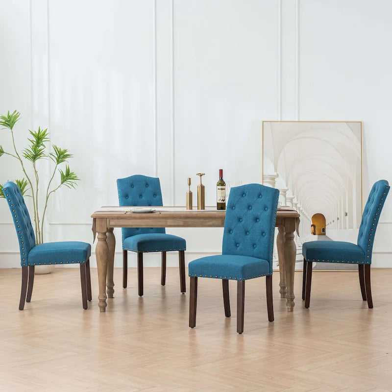 Fabric Upholstered Tufted Dining Chairs with Nailhead Trim Set of 4