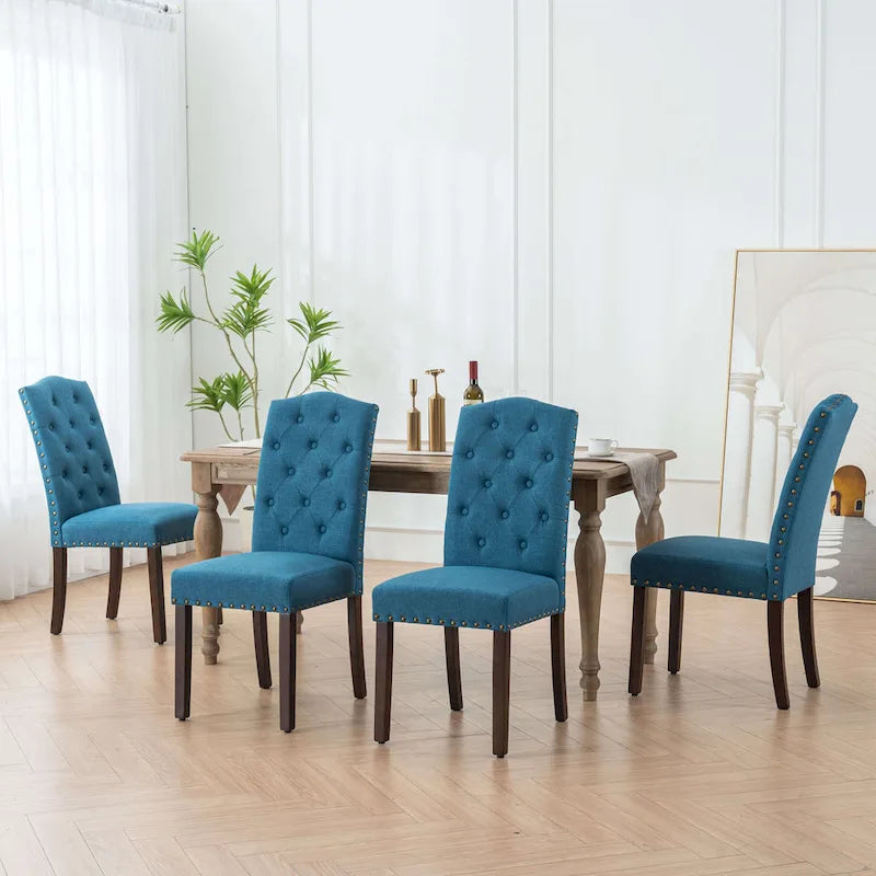 Fabric Upholstered Tufted Dining Chairs with Nailhead Trim Set of 4