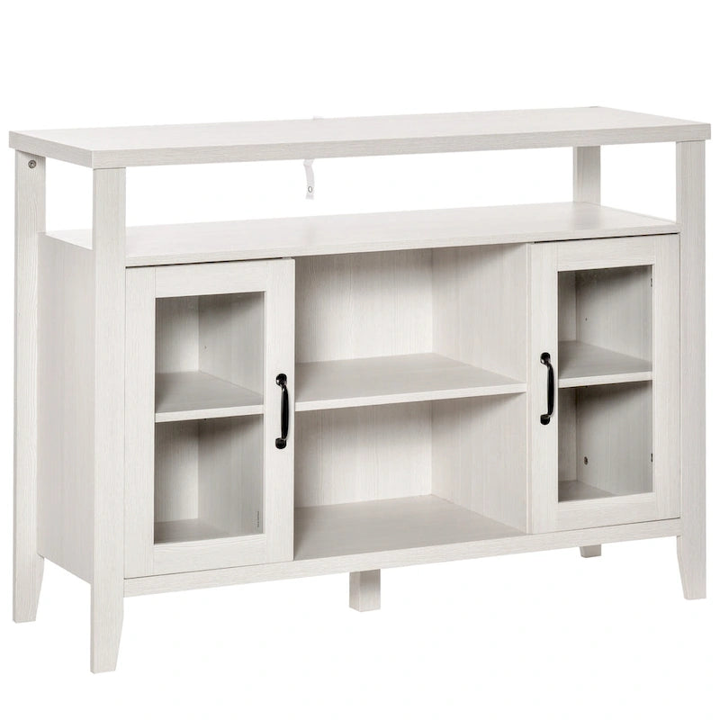 HOMCOM Farmhouse Sideboard Buffet Cabinet, Coffee Bar Cabinet with Storage Shelves, Kitchen Cabinet with 2 Framed Glass Doors