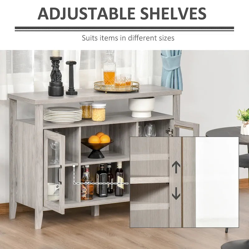 HOMCOM Farmhouse Sideboard Buffet Cabinet, Coffee Bar Cabinet with Storage Shelves, Kitchen Cabinet with 2 Framed Glass Doors