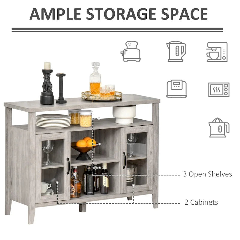 HOMCOM Farmhouse Sideboard Buffet Cabinet, Coffee Bar Cabinet with Storage Shelves, Kitchen Cabinet with 2 Framed Glass Doors