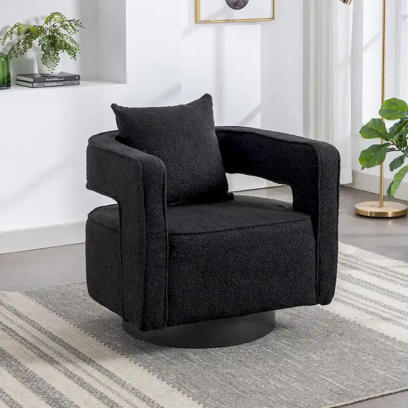 Poltrona girevole imbottita in tessuto Bouclé, 74 cm